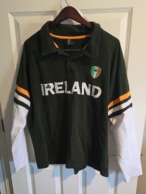 Etro Dark Green Long Sleeve Polo with White & Gold Stripes